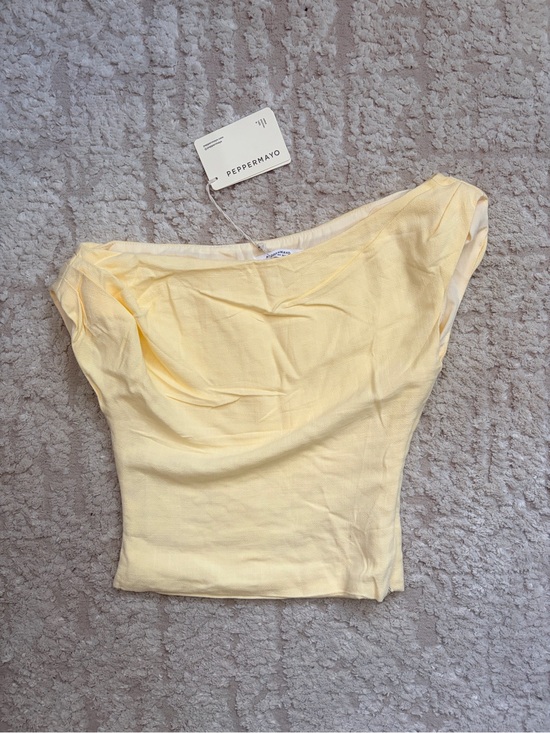 Peppermayo Tops - Peppermayo Marissa Linen One Shoulder Top - Yellow 0